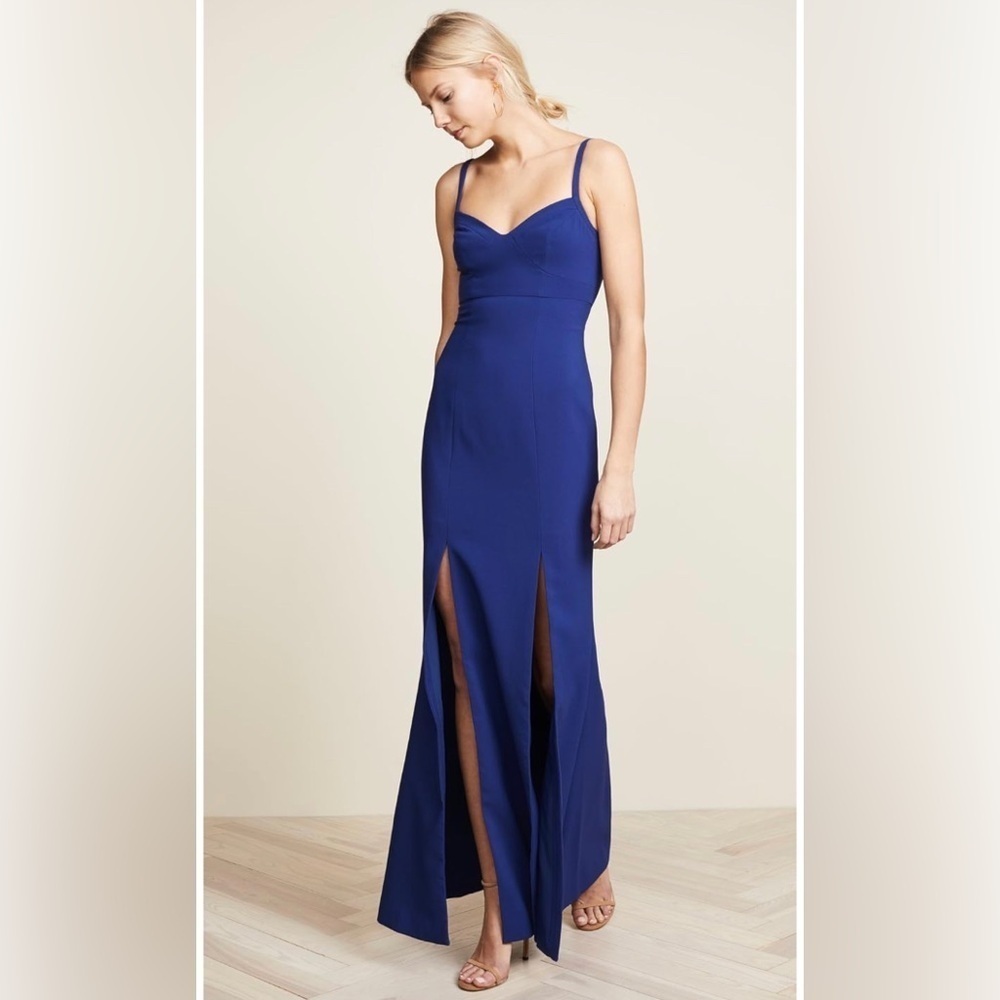LIKELY Alameda Gown maxi dress 2 front slit straps back zip royal blue Size 6
